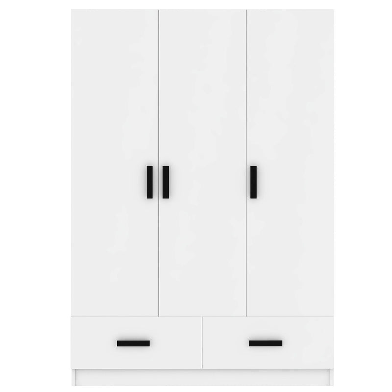 3 Door Wardrobe Closet With Storage Drawers, Shelves And Hanging Rod - White
