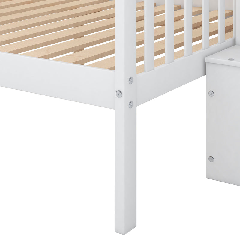 Twin over Full Stairway Bunk Bed with storage, White