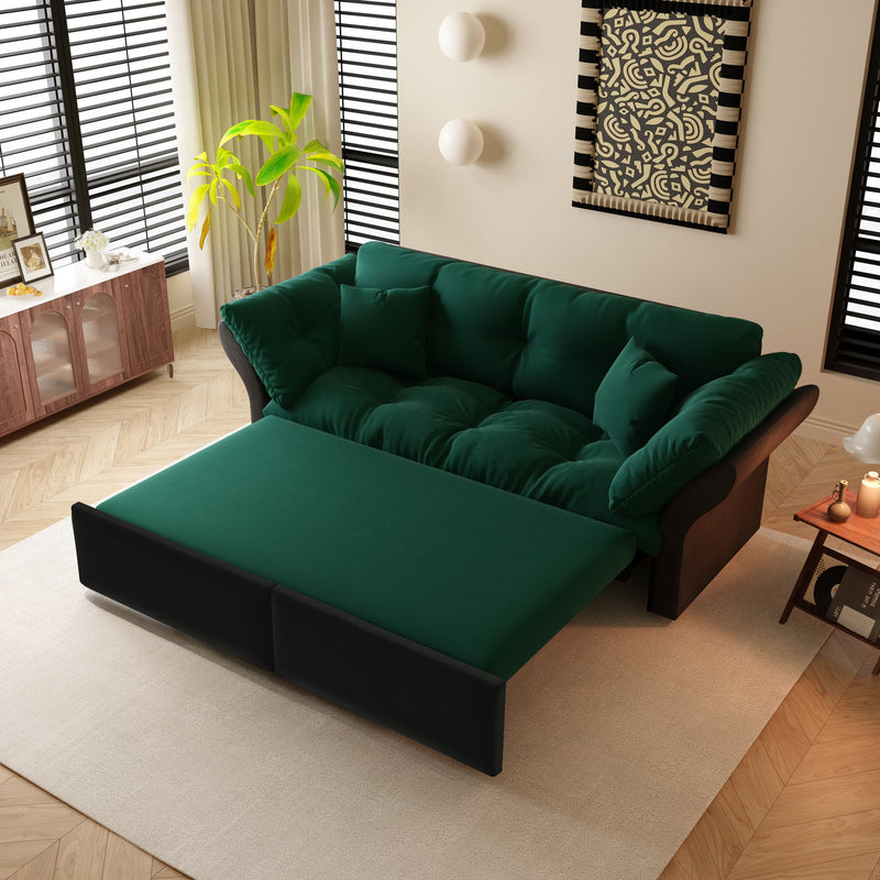Queen Pull Out Sofa Bed, 3 In 1 Convertible Sleeper Tufted With 2 Soft Pillows