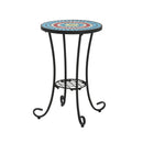 Ceramic Tile And Iron Patio Side Table With Shelf