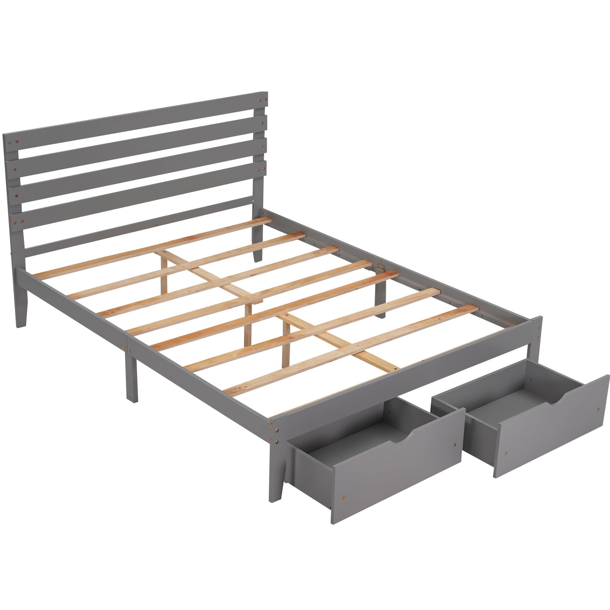 Queen Size Platform Bed with Drawers, Gray(New SKU:WF288469AAE) - Atlantic Fine Furniture Melbourne FL
