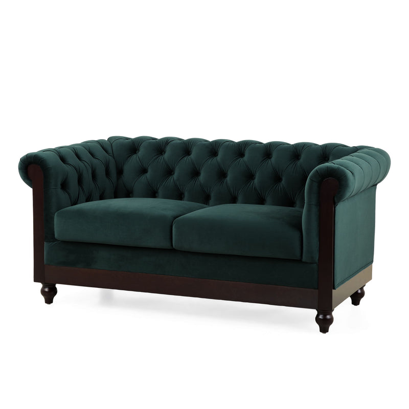 Chesterfield Velvet Loveseat Sofa, 2 Person Rolled Arm Upholstered Couch