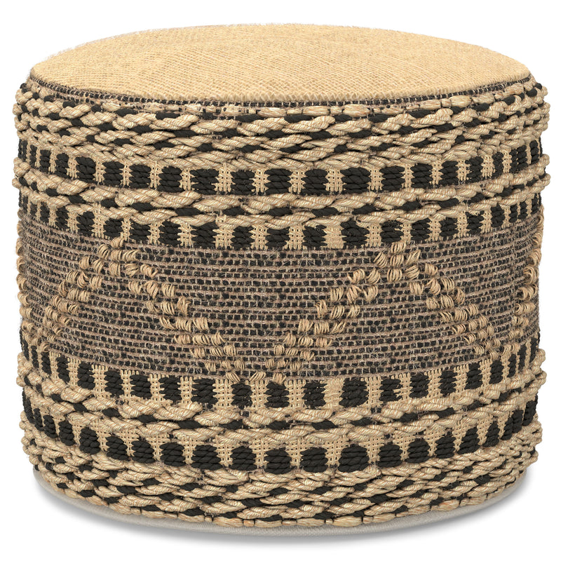 Stella - Round Woven Pouf - Natural / Black