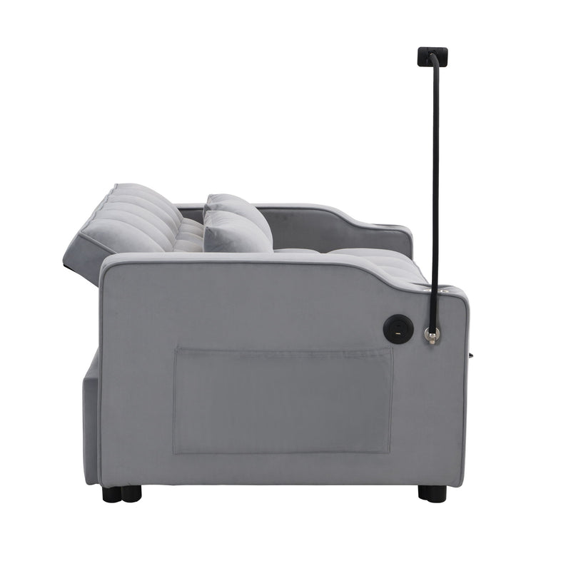 Modern Velvet Loveseat With Pullout Bed, Adjustable Reclining Backrest