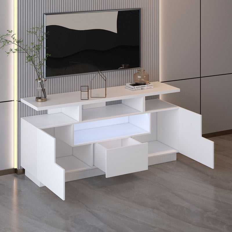 Alexa - Contemporary TV Stand With Lights In Glossy Melamine - White