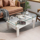 Modern Rectangular Coffee Table With Tempered Transparent Glass Top And Storage Shelf