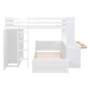 Full size Loft Bed with a twin size Stand-alone bed, Shelves,Desk,and Wardrobe-White