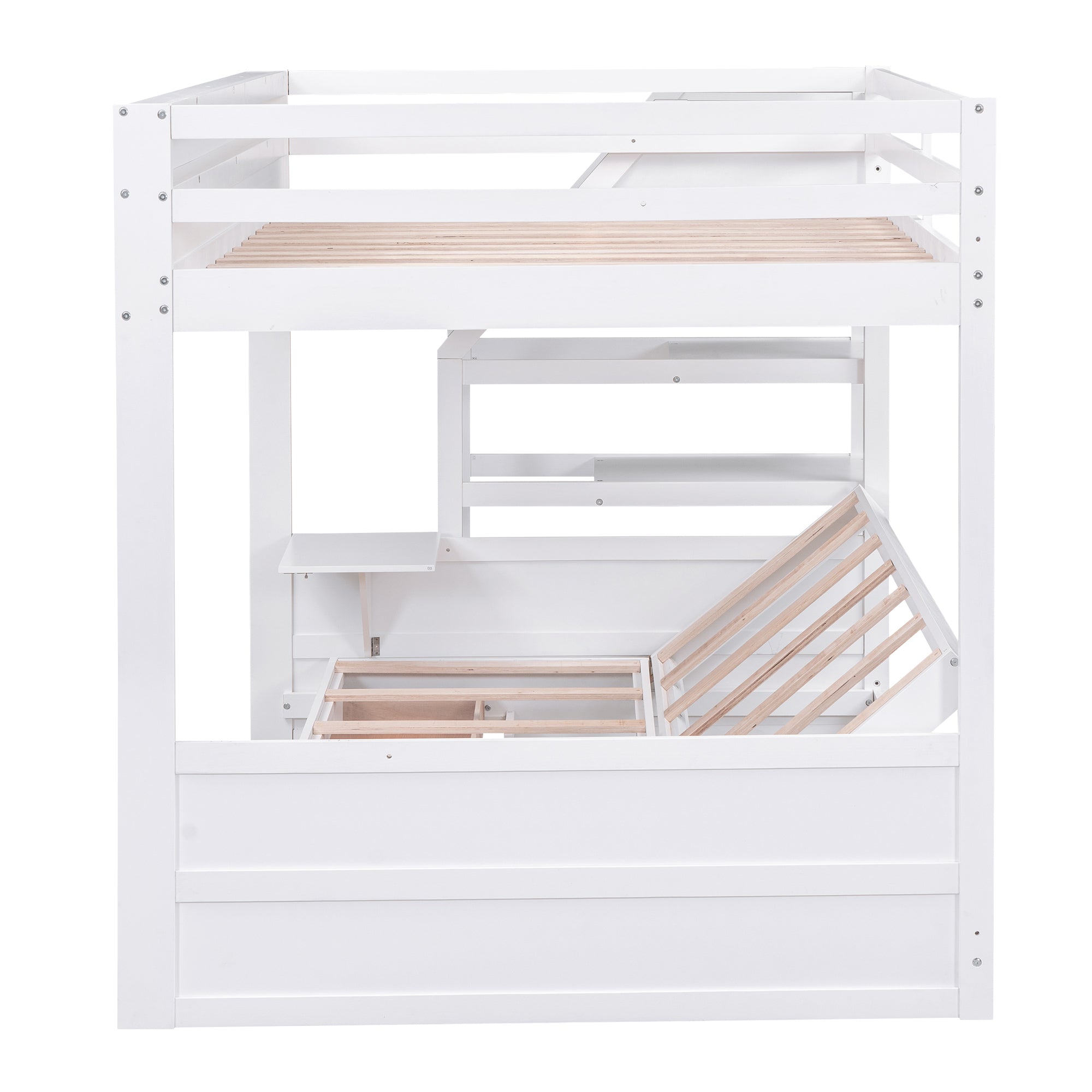 Wood Full Size Convertible Bunk Bed with Storage Staircase, Bedside Table, and 3 Drawers, White - Atlantic Fine Furniture Melbourne FL