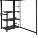 Metal Loft Bed With Desk, 3 Shelves And Ladder
