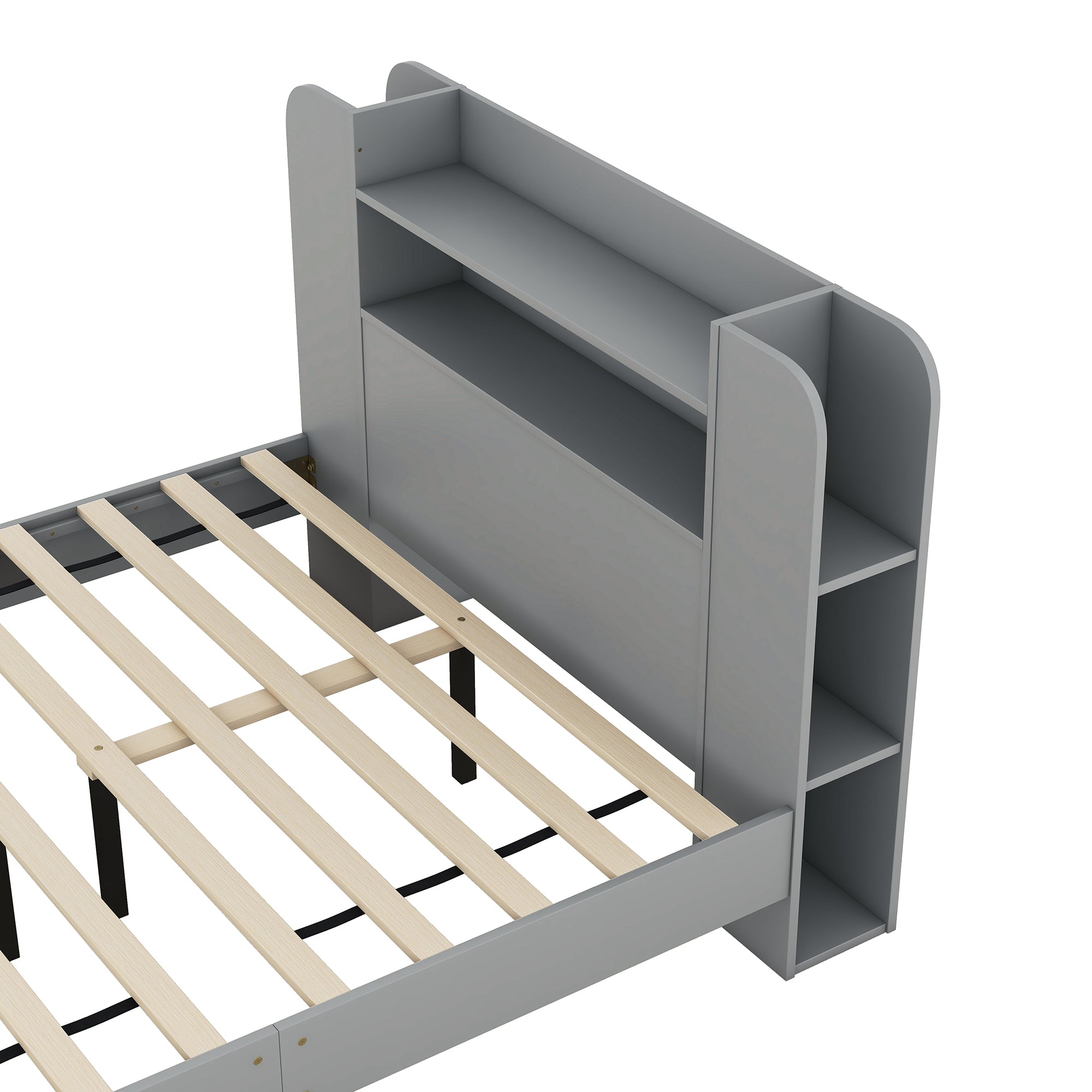 Full Size Platform Bed with Storage Headboard,Multiple Storage Shelves on Both Sides,Grey - Atlantic Fine Furniture Melbourne FL
