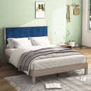 Full Bed Frame, Wood with Wood Headboard Bed Frame with upholstered headboard /  Wood Foundation with Wood Slat Support / No Box Spring Needed / Easy Assembly