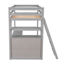Twin Size Loft Bed with Desk and Shelves, Two Built-in Drawers, Gray(old SKU:GX000803AAE-1)