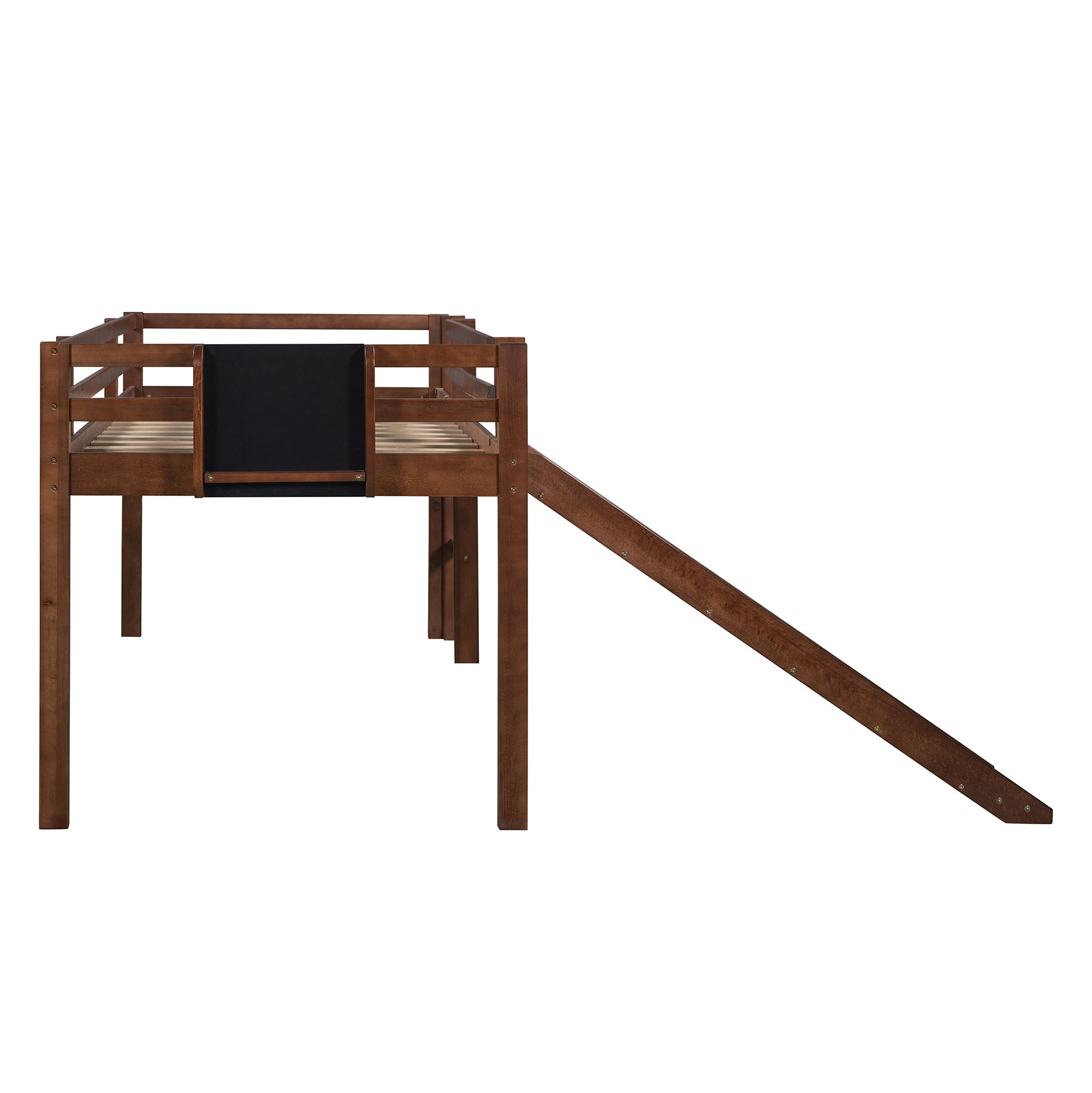 Twin size Loft Bed Wood Bed with Slide, Stair and Chalkboard,Walnut(OLD SKU :WF282115AAL) - Atlantic Fine Furniture Melbourne FL