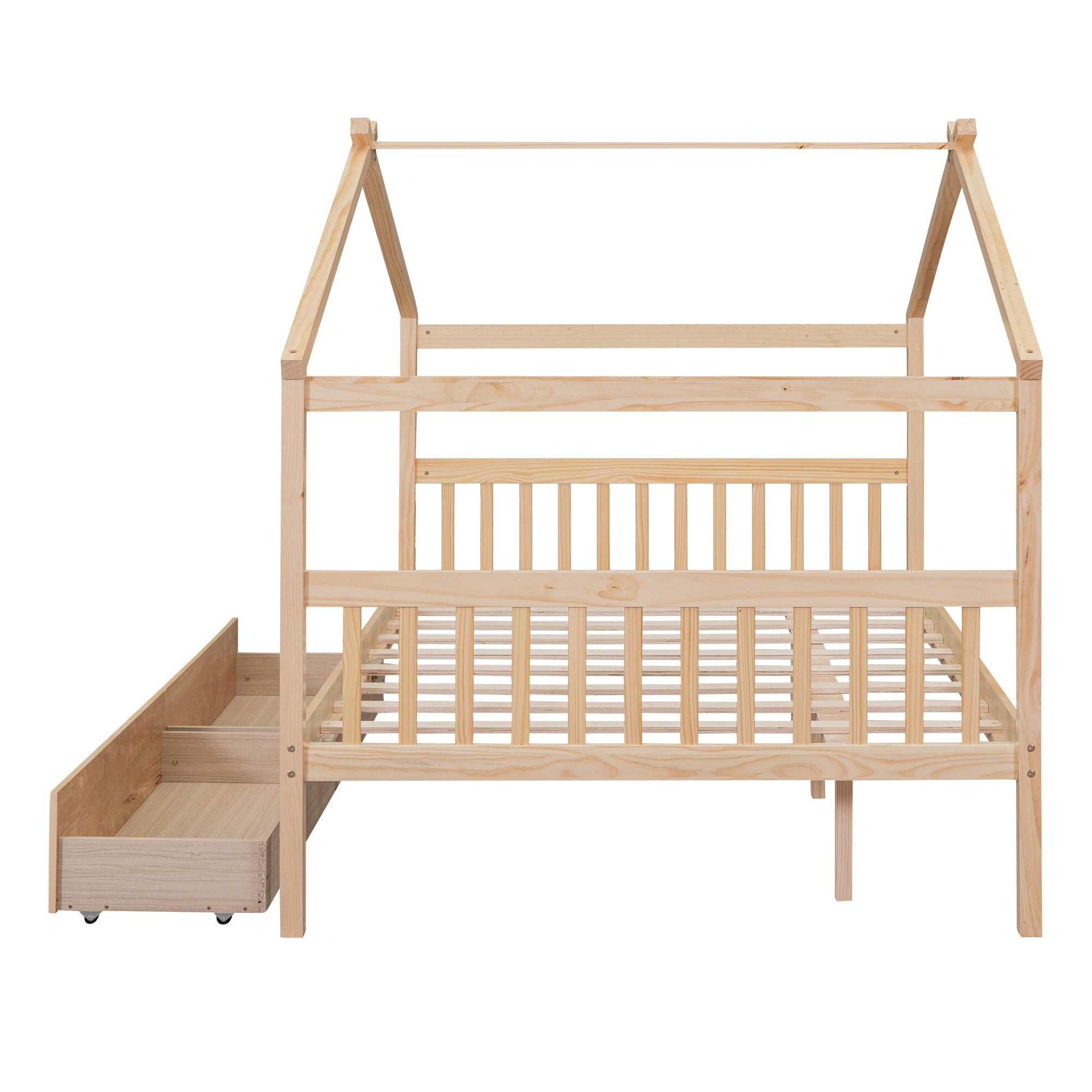 Full Size Wooden House Bed with Drawers, Natural - Atlantic Fine Furniture Melbourne FL