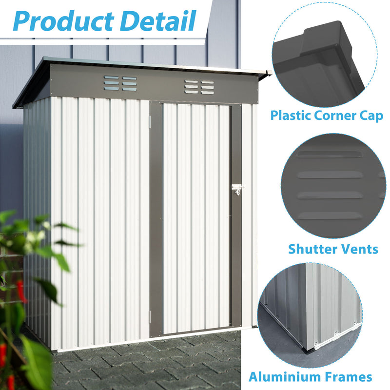 Outdoor Storage Shed, Galvanized Metal Garden Shed With Lockable Doors, Tool Storage Shed For Patio Lawn Backyard Trash Cans - White