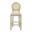 Country Chic Bar Stools (Set of 2) With Rattan Backrest And Upholstered Seat - Beige / Natural