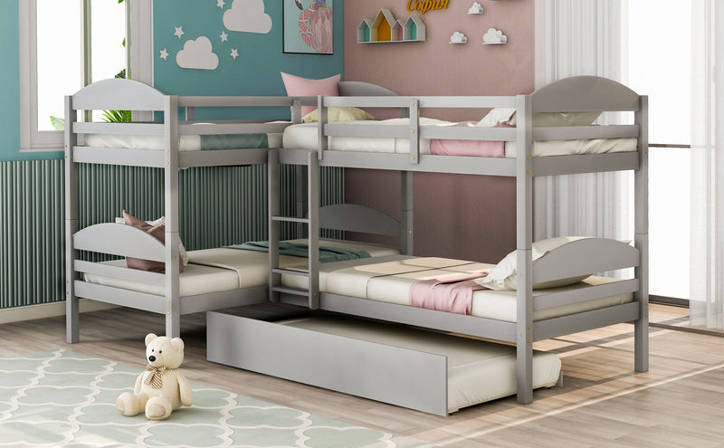 Twin L-Shaped Bunk bed with Trundle-Gray{OLD SKU:LP000024AAE}