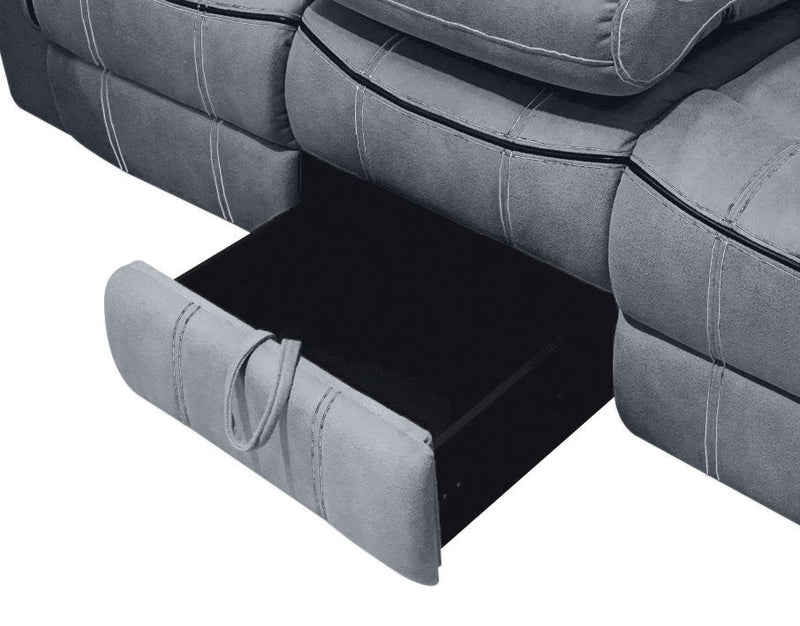 Zubaida - Two Tone Velvet Recliner Sofa With USB Port Drop Down Table