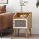 Contemporary End Table With Rattan Accents And Tempered Glass - Natural / White