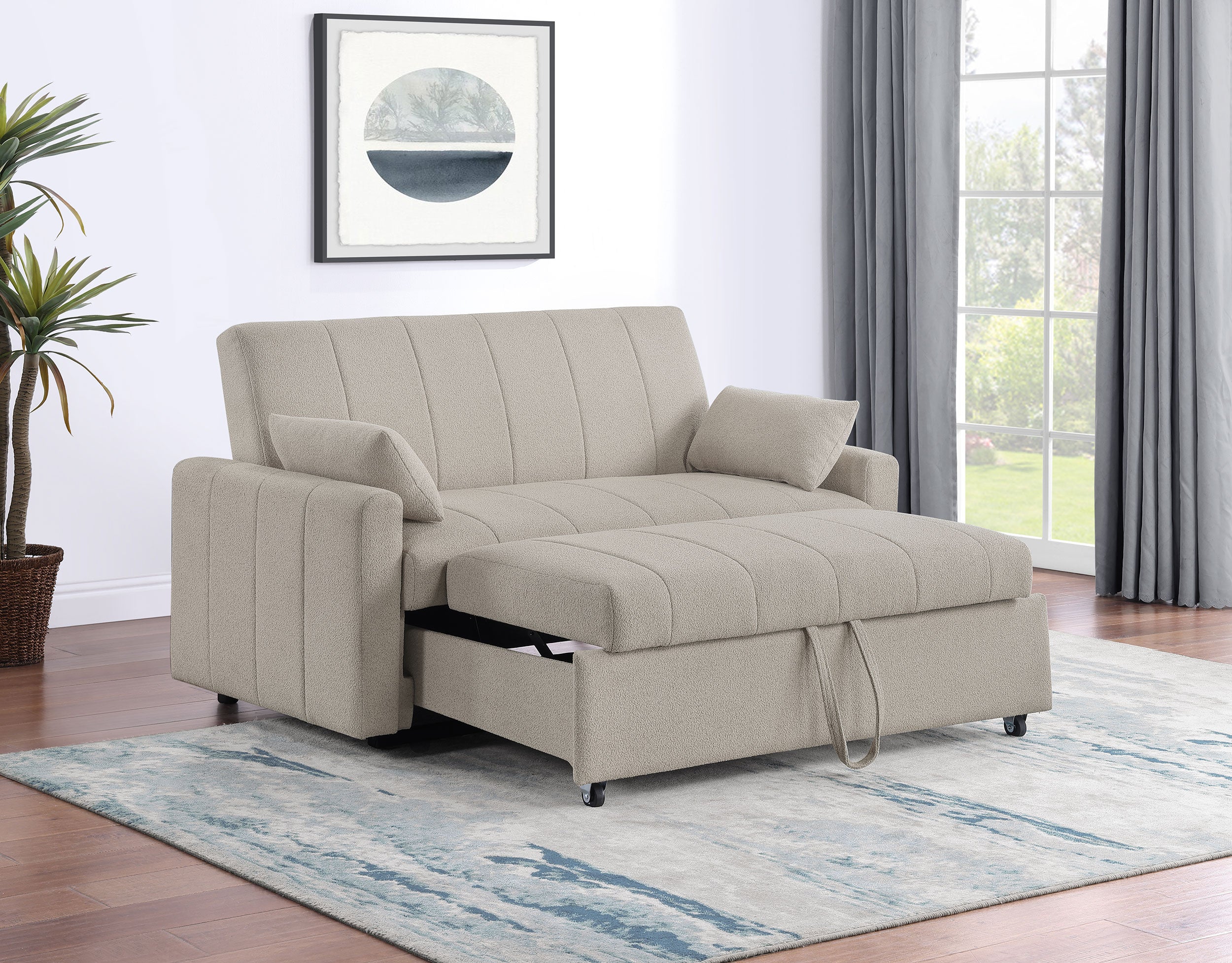 Portland Boucle Upholstered Sleeper Sofa Bed Latte — view 3