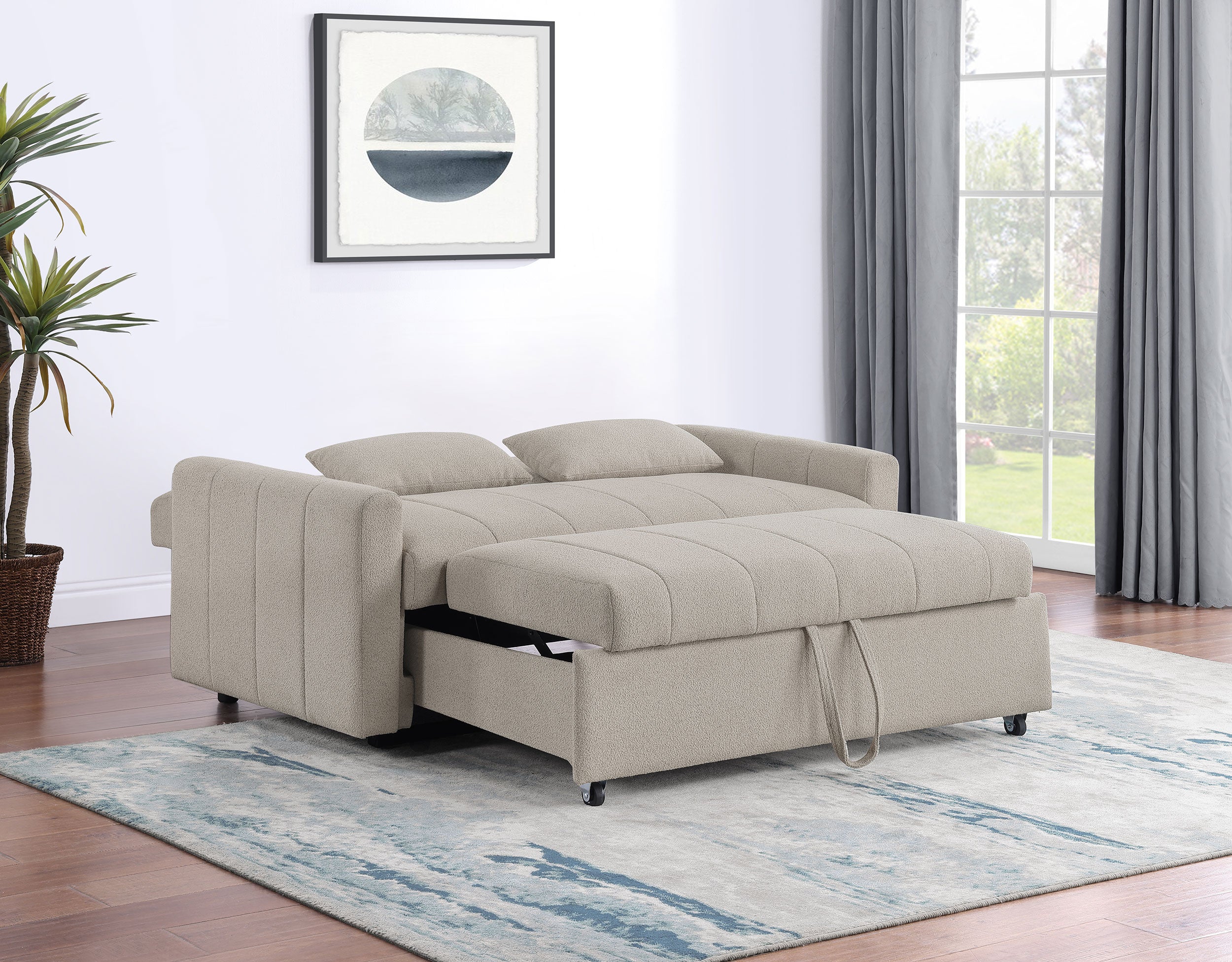 Portland Boucle Upholstered Sleeper Sofa Bed Latte — view 4