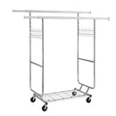 Heavy Duty Double Clothing Garment Rack With Shelves - Silver
