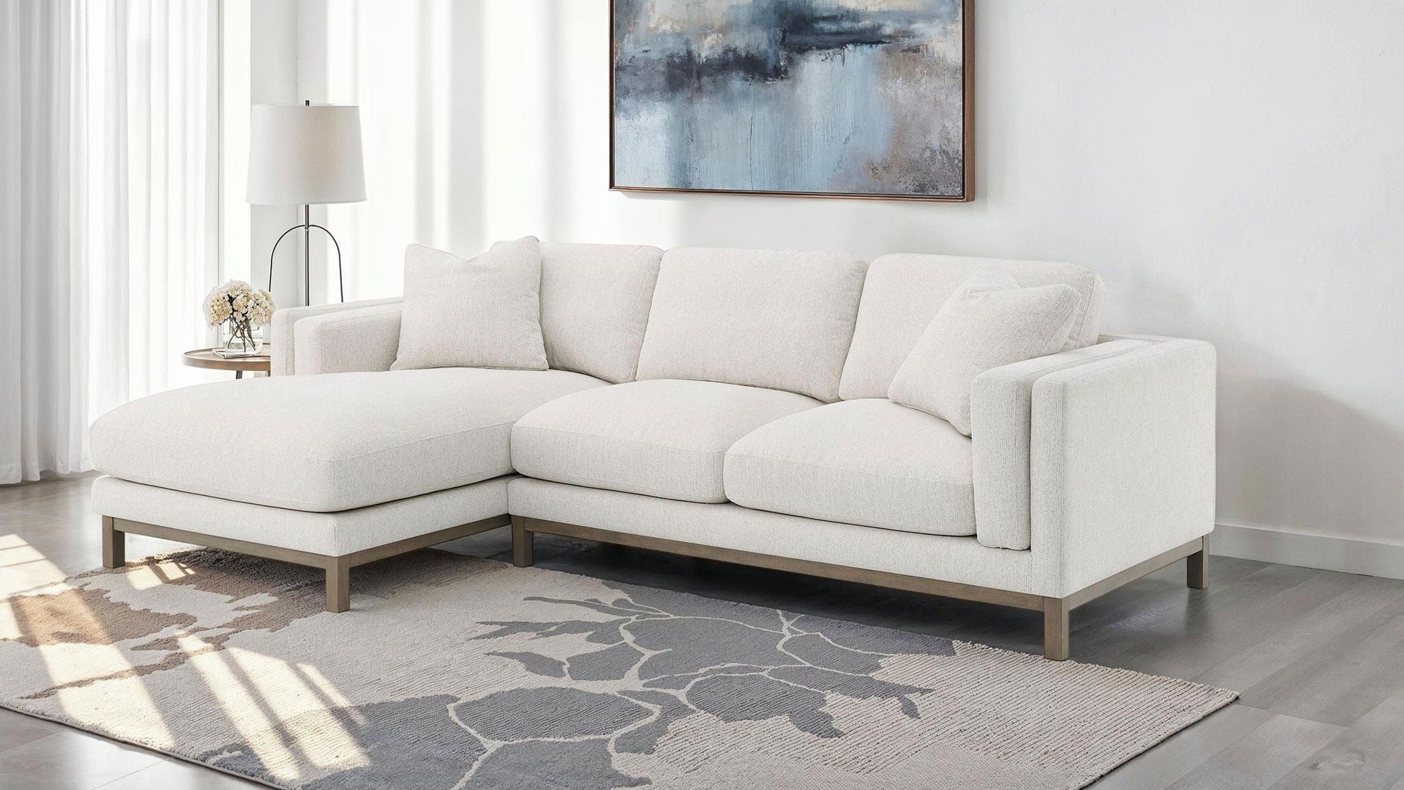 Geneva Boucle Upholstered Sectional Chaise Sofa Sand