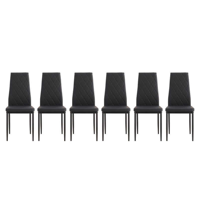 Modern 7 Piece Dining Table Set With Glass Top And Chairs - Black