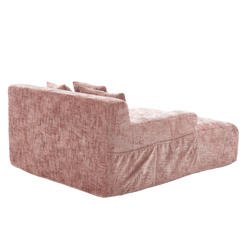 Chenille Interior Lazy Sofa Chaise Longue Armchair With 3 Pillows And Armrests
