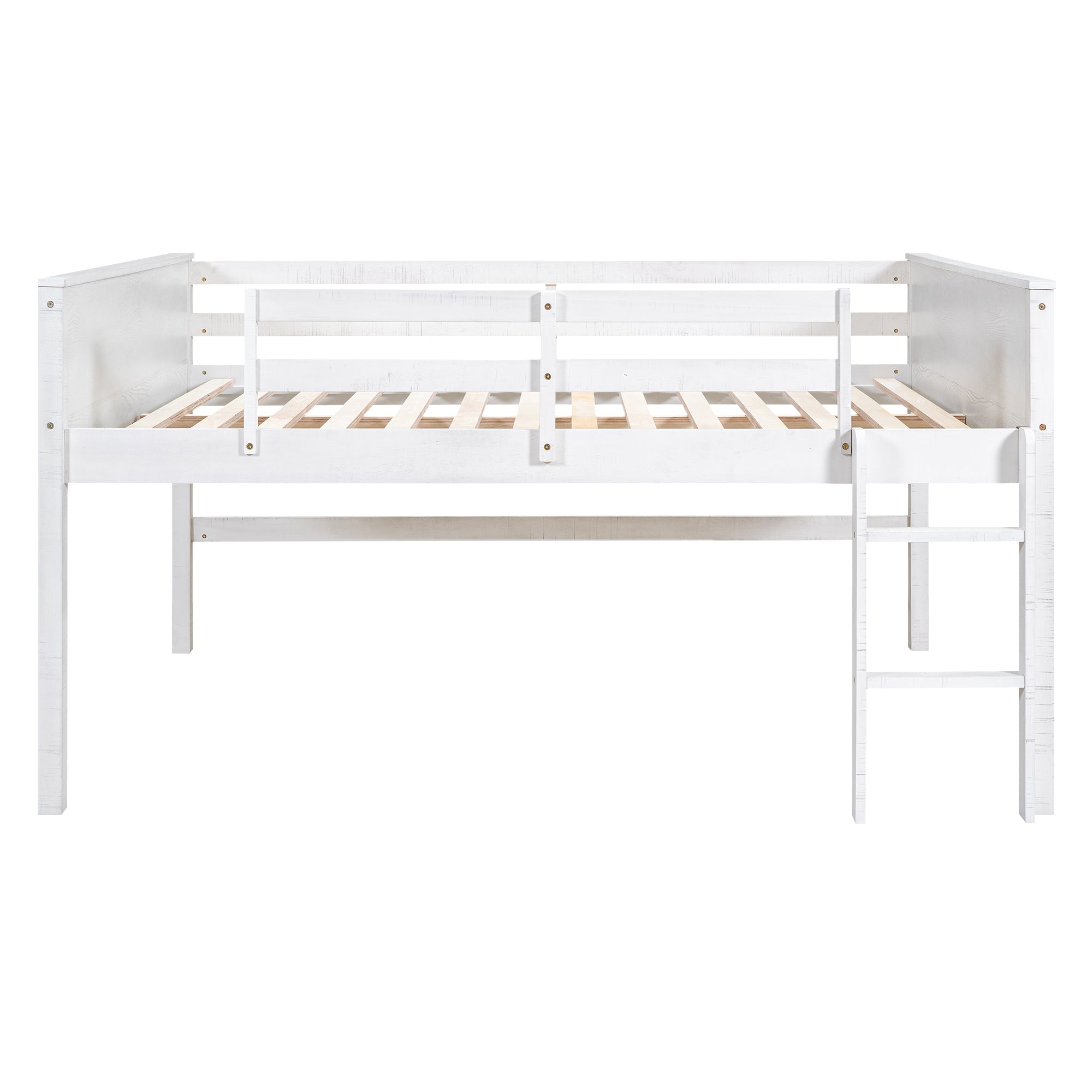 Wood Full Size Loft Bed with Hanging Clothes Racks, White - Atlantic Fine Furniture Melbourne FL