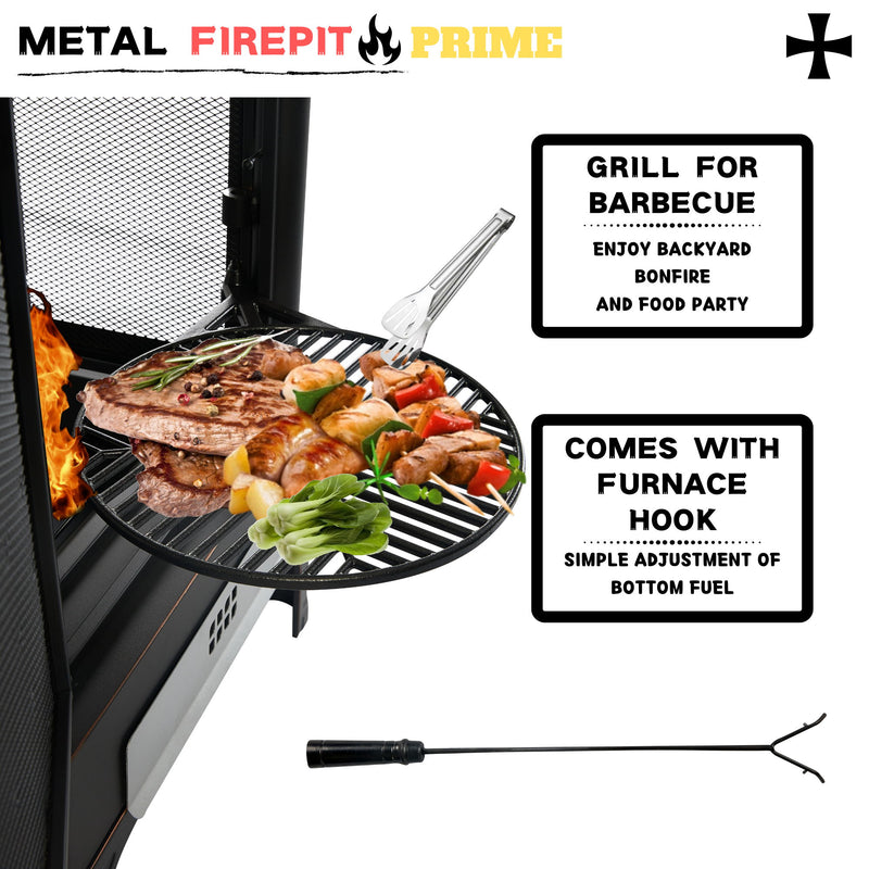 Heavy Duty Garden Metal Outdoor Heating Furnace Fire Pit With Rotating Tray - Black