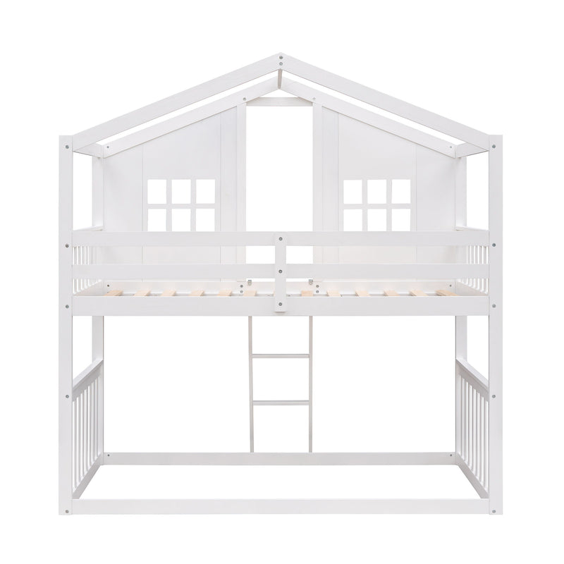 Twin Over Twin House Bunk Bed With Ladder, Wood Bed