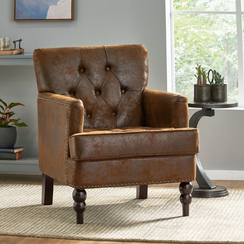 Vitality - Club Chair With Button Tufted Diamond Stitching And Turned Legs