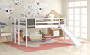 Full size Loft Bed Wood Bed with Slide, Stair and Chalkboard,White（Old SKU:WF282116AAK）