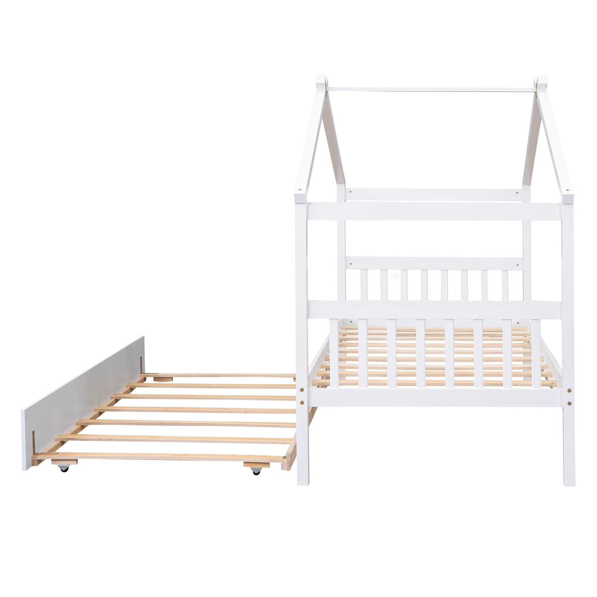 Twin Size Wooden House Bed with Twin Size Trundle, White - Atlantic Fine Furniture Melbourne FL