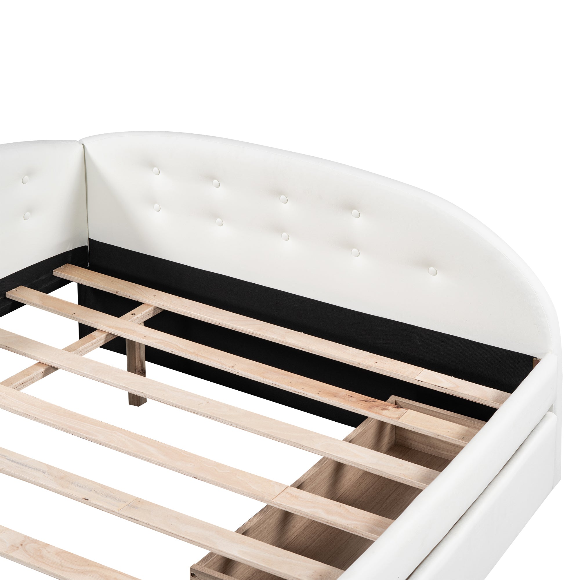 Full Size PU Upholstered Tufted Daybed with Two Drawers and Cloud Shaped Guardrail, White - Atlantic Fine Furniture Melbourne FL