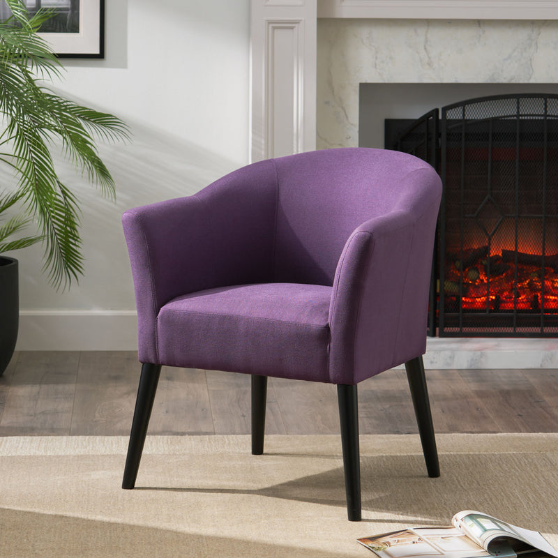 Fabric Arm Chair With Wooden Legs And Cushioned Seat - Plum