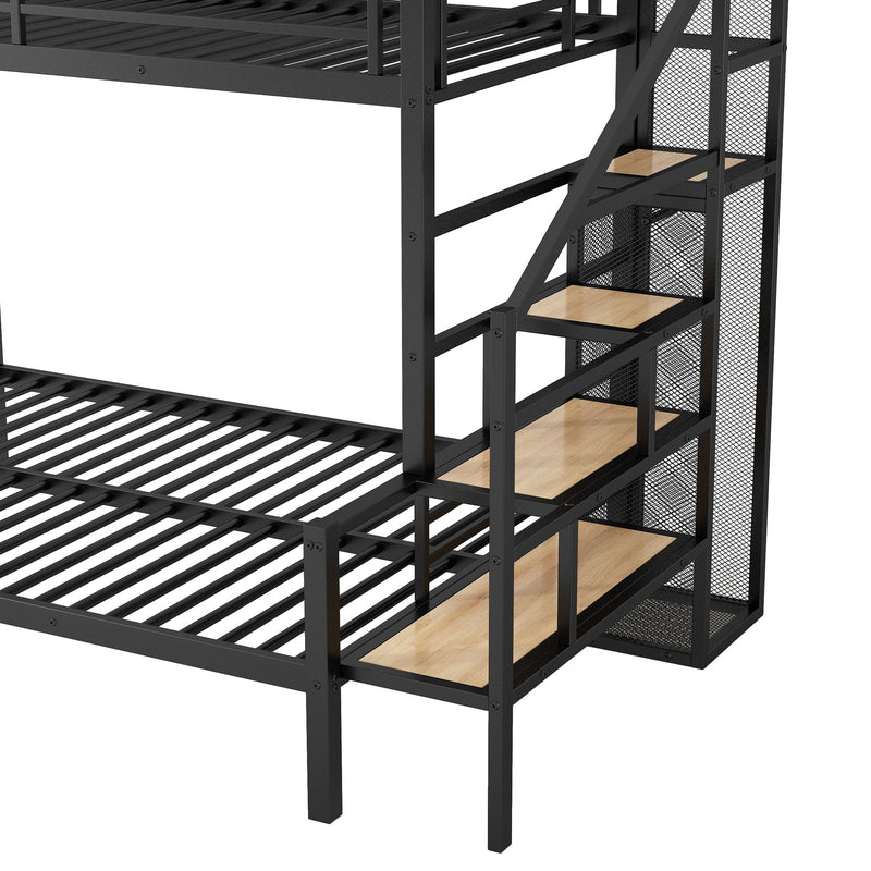 Metal Bunk Bed With Storage Staircase And Open Wardrobe