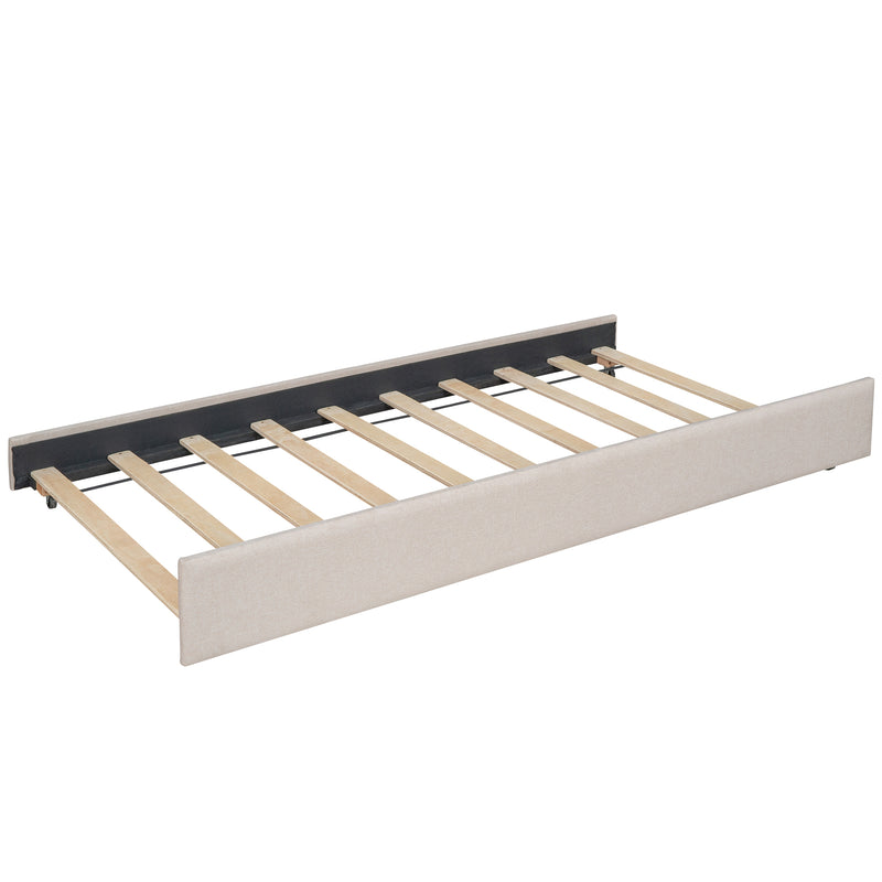Full size Upholstered Daybed with Twin Size Trundle, Wood Slat Support, Beige(OLD SKU :LP000118AAA)
