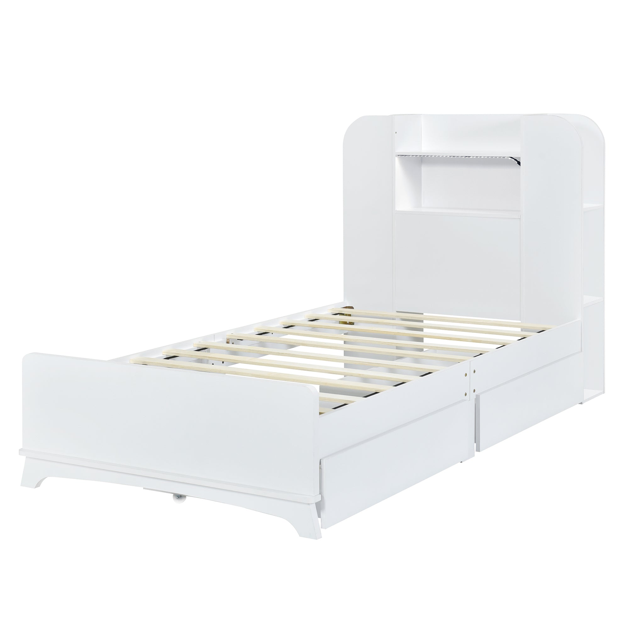 Twin Size Storage Platform Bed Frame with with Two Drawers and Light Strip Design in Headboard,White - Atlantic Fine Furniture Melbourne FL