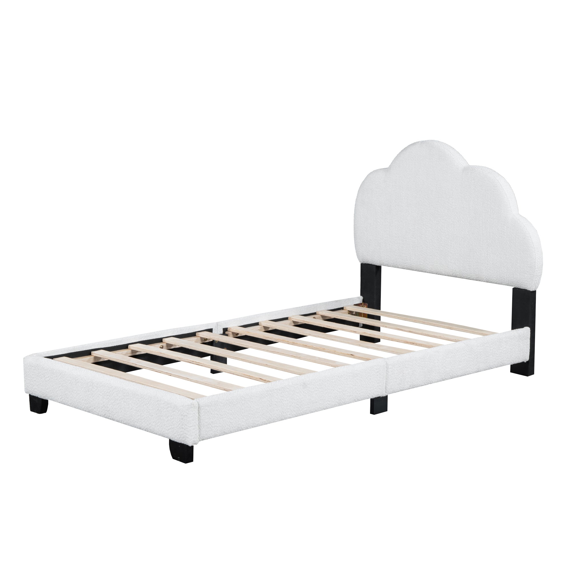 Twin Size Upholstered Boucle Fabric Platform Bed with Cloud-Shaped Headboard - Atlantic Fine Furniture Melbourne FL