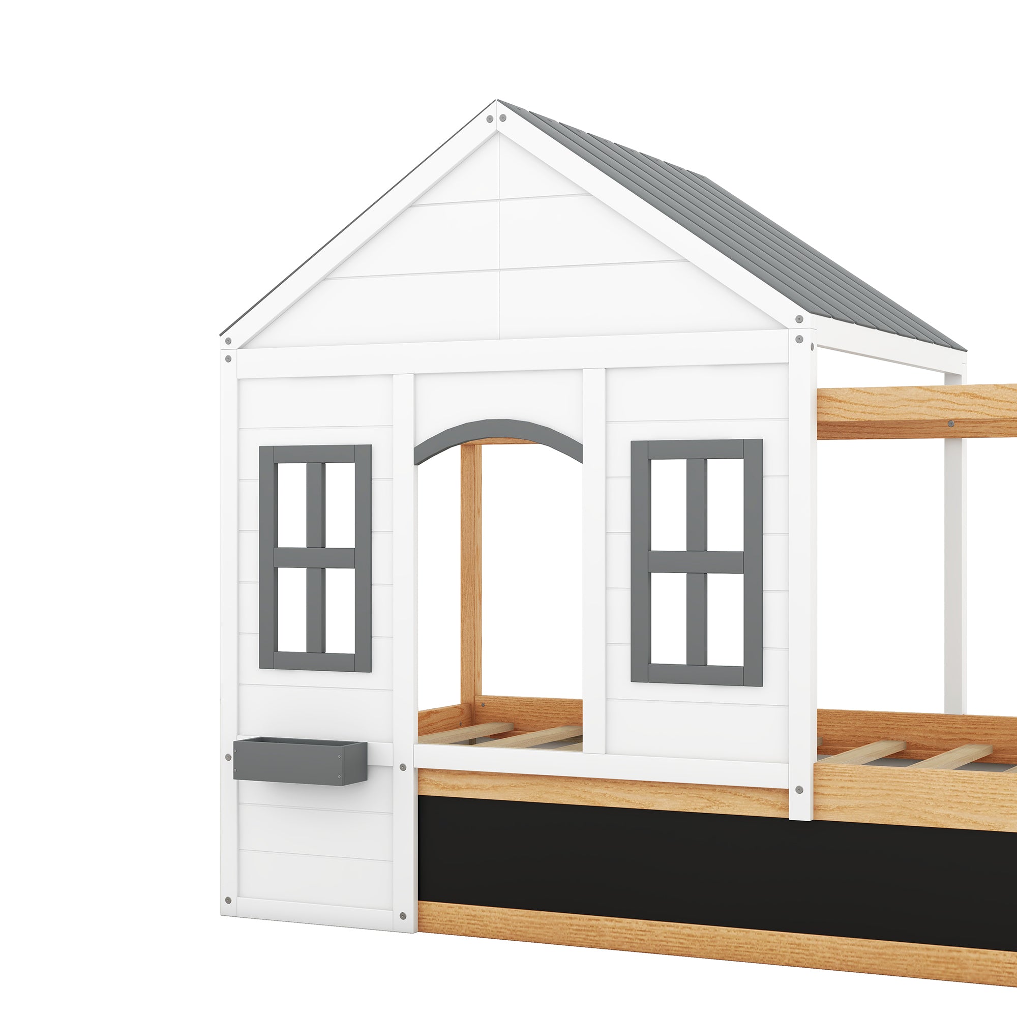 Twin Size House Shaped Canopy Bed with Black Roof and White Window,Blackboard and Little Shelf, White(Old SKU: WF294051AAK) - Atlantic Fine Furniture Melbourne FL