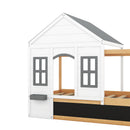 Twin Size House Shaped Canopy Bed with Black Roof and White Window,Blackboard and Little Shelf, White(Old SKU: WF294051AAK)