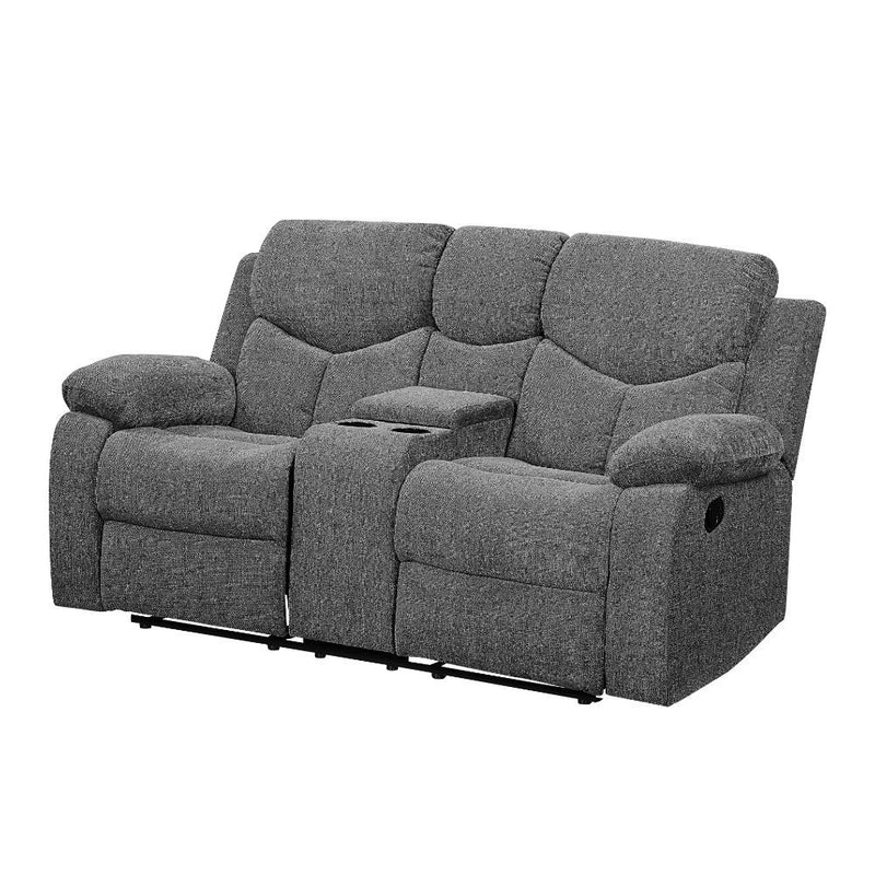 Kalen - Motion Loveseat With Console - Gray Chenille