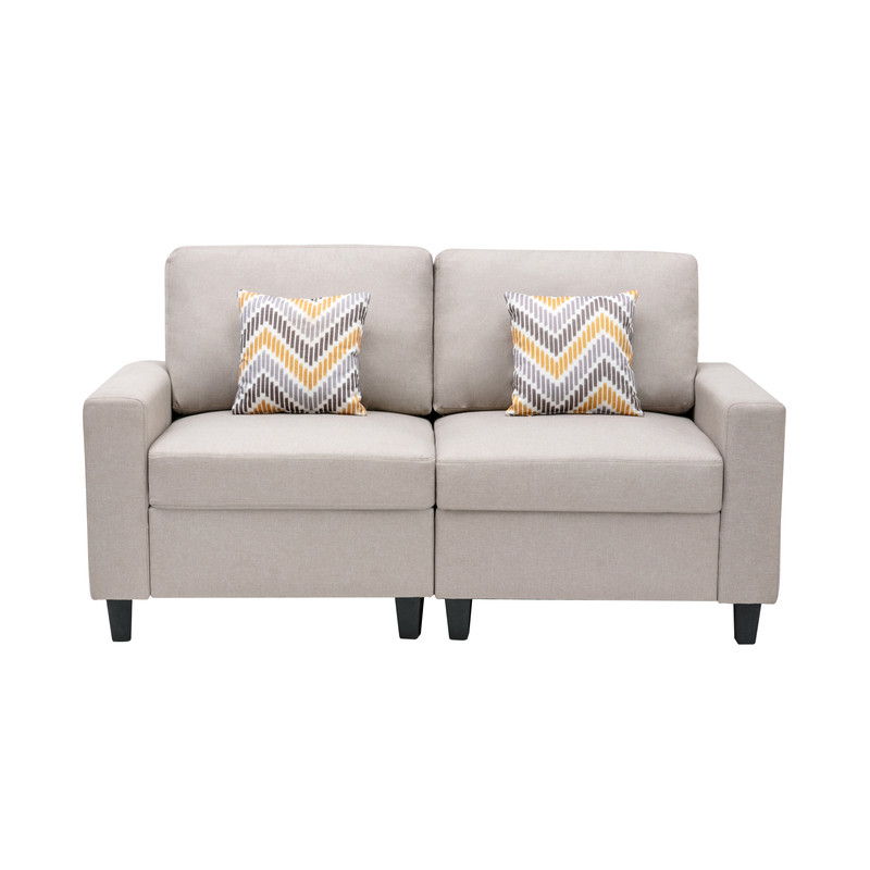 Nolan - Linen Fabric Loveseat With Pillows And Interchangeable Legs