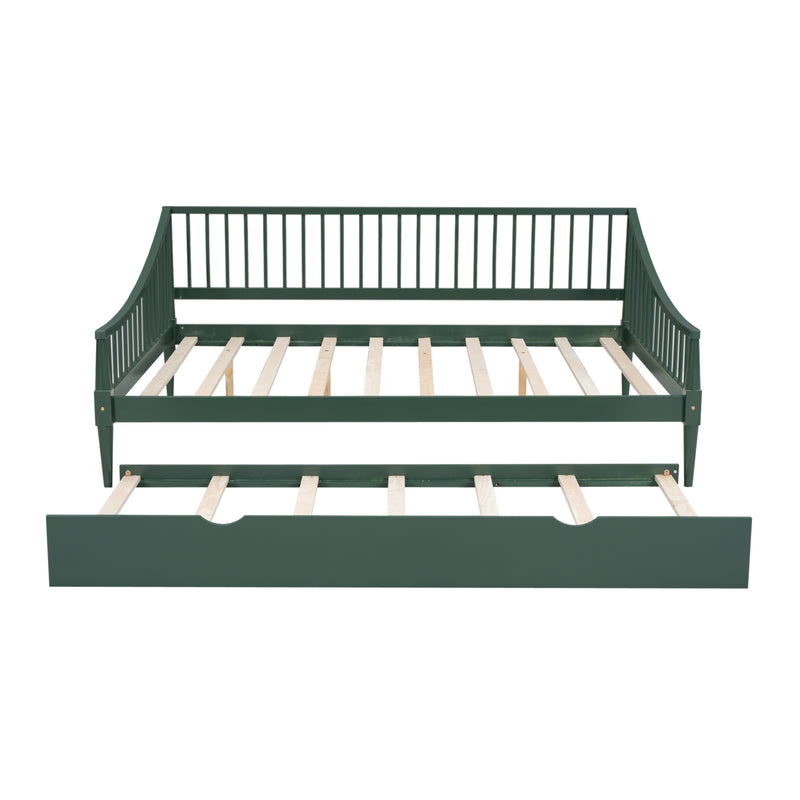 Full Size Daybed with Trundle and Support Legs, Green