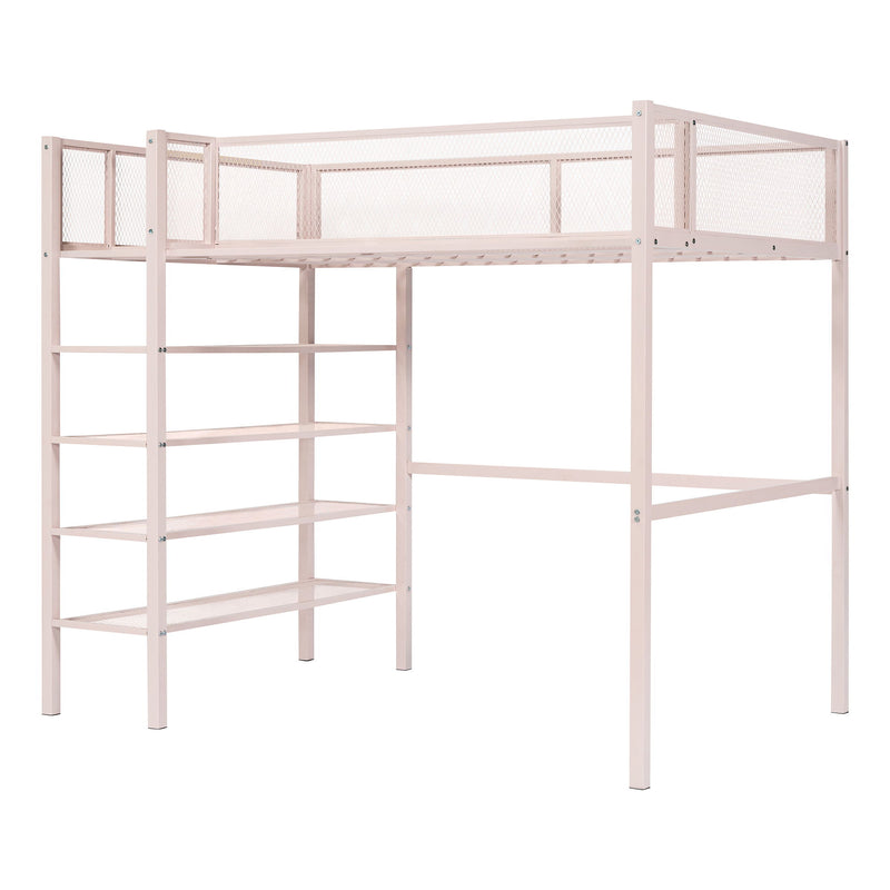Loft Bed With 4 Tier Shelves And Storage