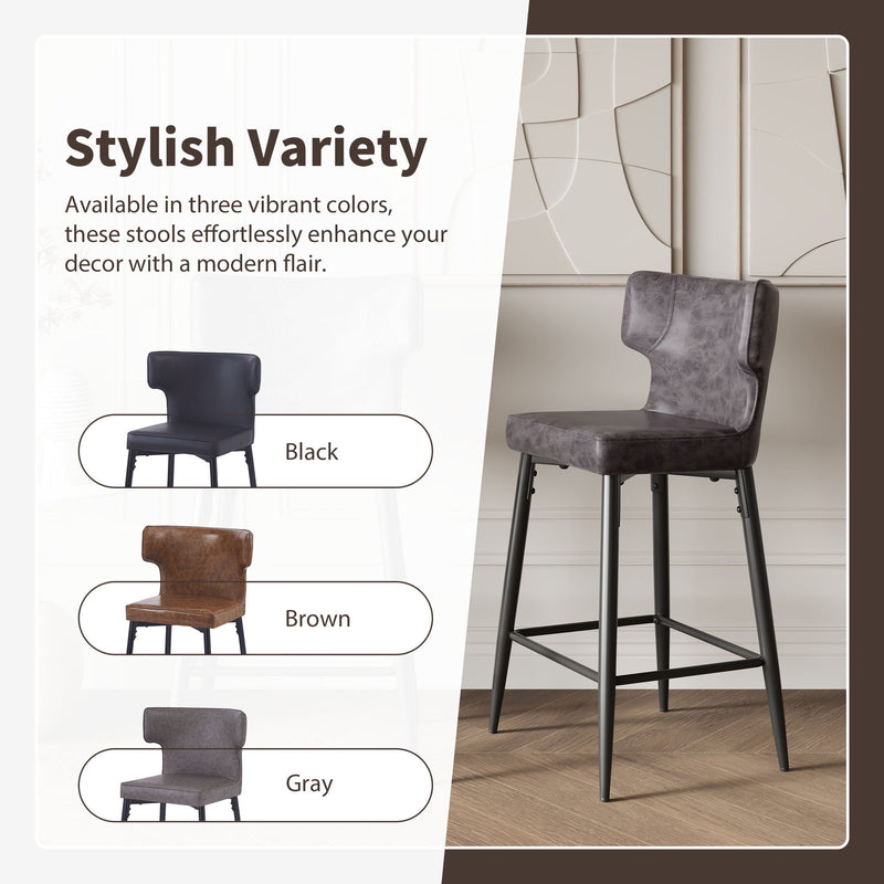 Modern Bar Stools With Upholstery And Metal Footrest (Set of 2)