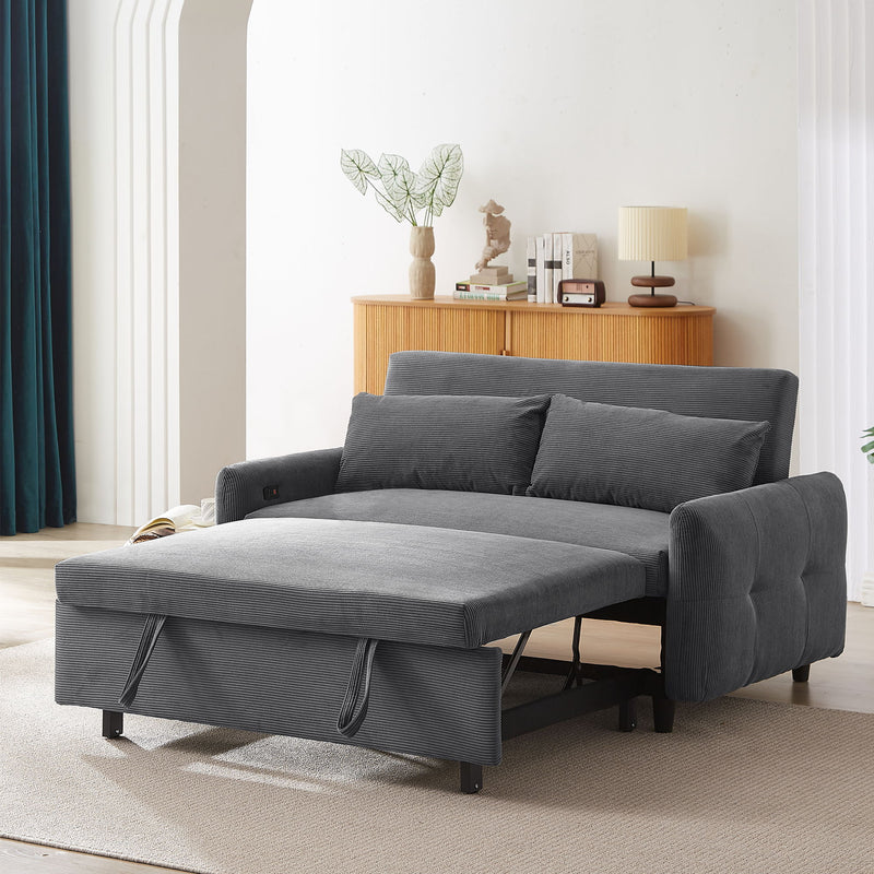 Pull-Out 2 Seat Modern Sleeper Sofa With 2 Throw Pillows And USB Ports
