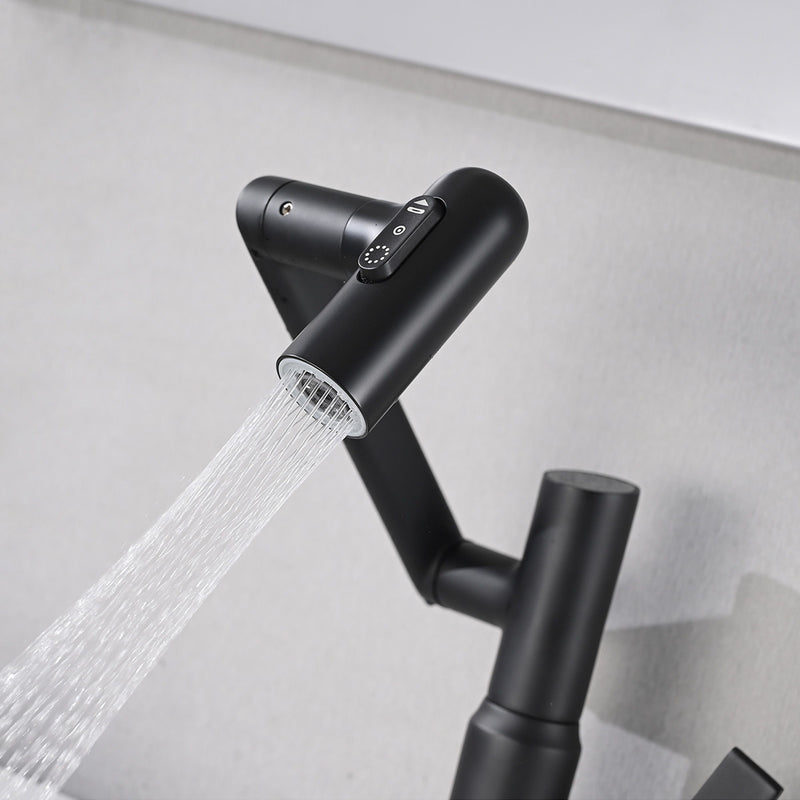 Modern Brass Bathroom Sink Faucet With Spray Function, Temperature Display & 360 Degree Rotary - Matte Black